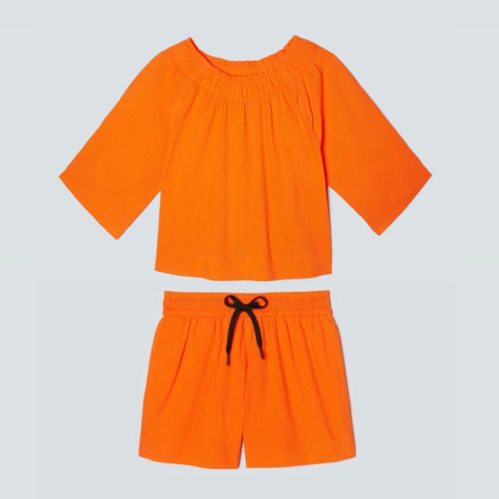 NWT Everlane set - orange seersucker shirt and shorts